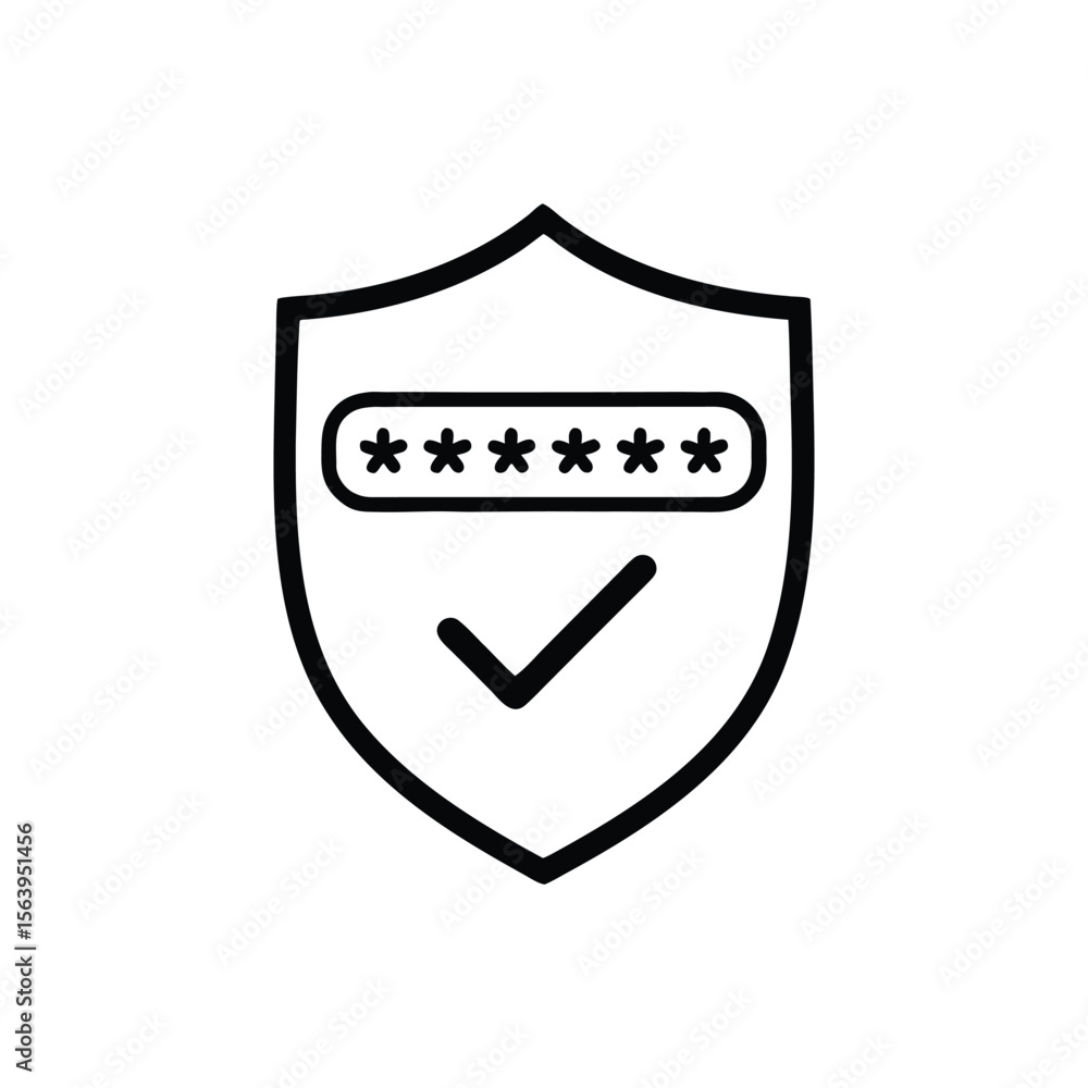 Poster security shield with password protection and verification an illustration of data security measures 