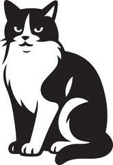 Cat silhouette illustration black and white, Elegant feline figure for pet designs