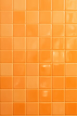 Glossy Orange Ceramic Tile Wall with Shiny Finish  Seamless Grid of Bright Orange Square Tiles