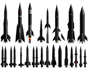  Vertical Silhouettes of Strategic Missiles and Ballistic Rockets in Mixed Sizes, Transparent PNG