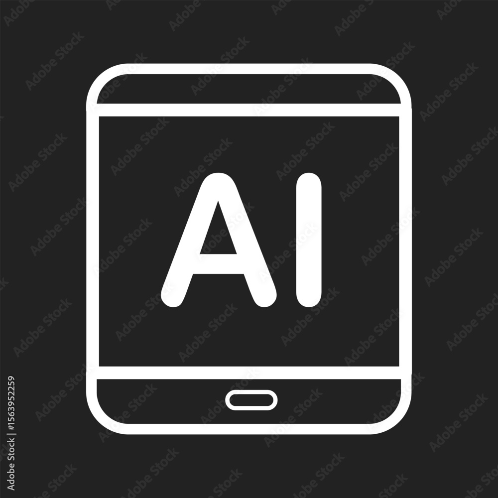 Fototapete ai tablet icon in black and white background –a smart digital device with ai integration, vector sig