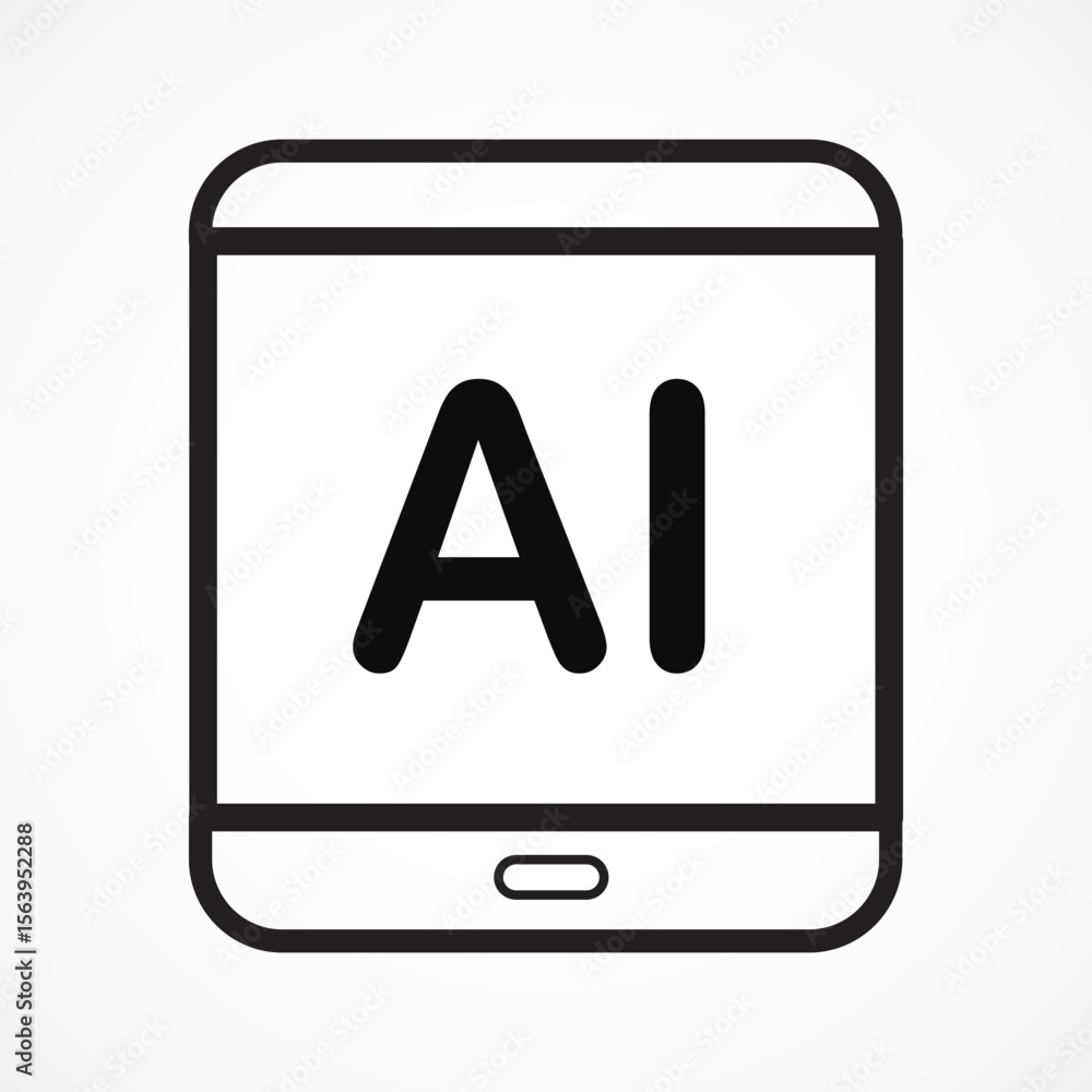 Fototapete ai tablet line icon with white background –a smart digital device with ai integration, vector sign, 