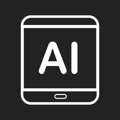 AI Tablet ICON in black and white background –A Smart Digital Device with AI Integration, Vector sign, Symbol, logo illustration. Vector graphics for Presentation and other