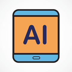 AI Tablet ICON – A Smart Digital Device with AI Integration, Vector sign, Symbol, logo illustration. Vector graphics for Presentation and other