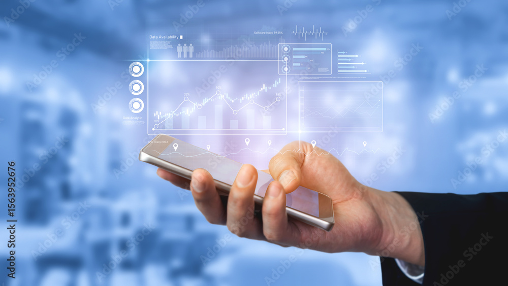 Poster high-tech data visualization dashboard for analytics and performance tracking, including data visual