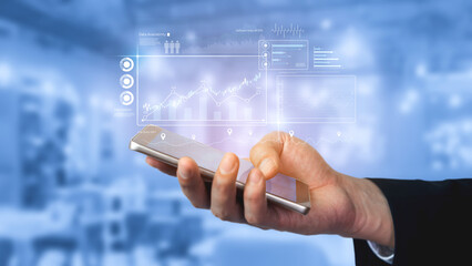 High-tech data visualization dashboard for analytics and performance tracking, including data...