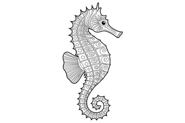 Fototapeta premium Ornate seahorse, detailed in black and white. 