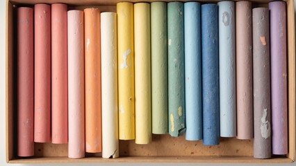 A vibrant collection of paints, brushes, palettes, and colored pencils arranged in aesthetically pleasing compositions