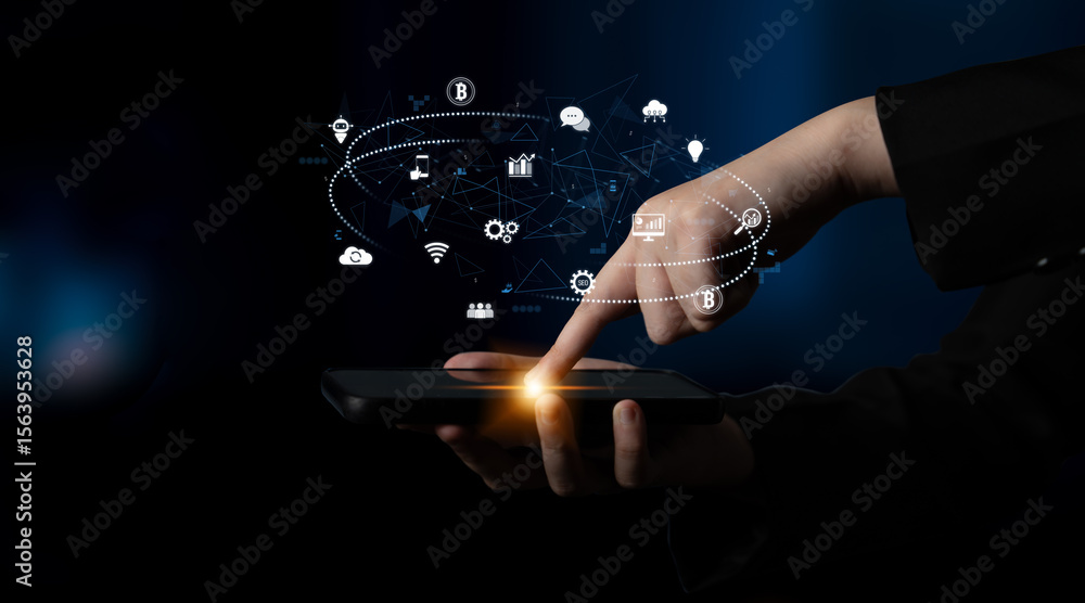 Aufkleber digital business ecosystem integrating multiple business, ecosystem, and technology elements in a se