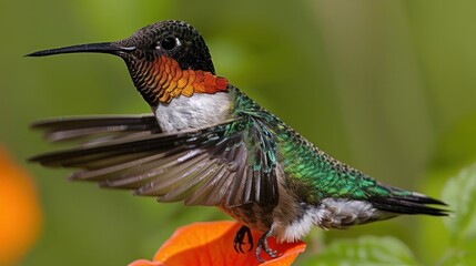 Vibrant Ruby-throated Hummingbird in Flight
