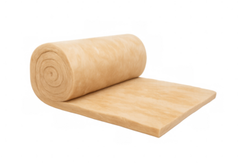 Insulation material rolled tightly, revealing textured surface against clean background, representing construction and home renovation industry needs