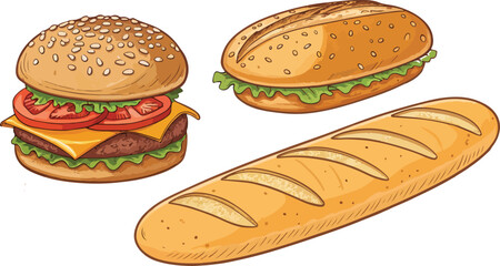 Set of bread in white background, Bread logo and icon design, Bread Illustration vector design