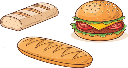 Set of Bread Illustration vector design, Bread Logo and icon design, Toasted Bread vector design