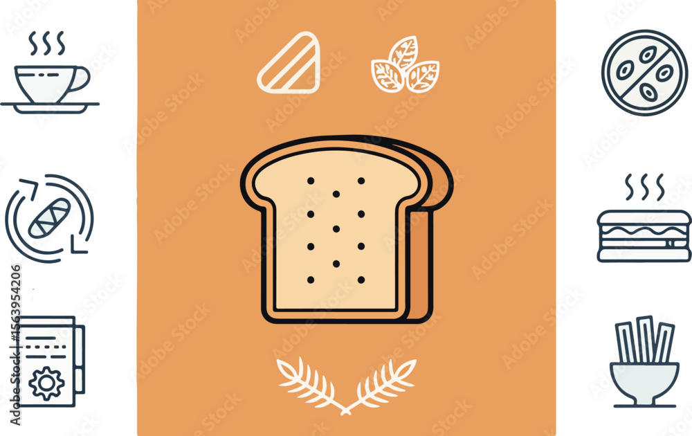 Poster Set of toasted bread in white background vector design, Bread vector design