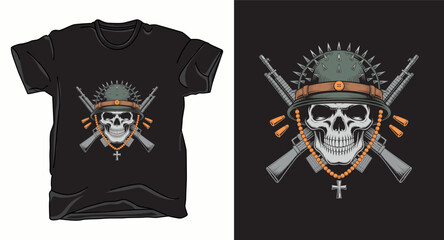 Vintage veteran skull soldier retro style graphic vector art t-shirt design print