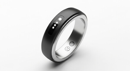 Modern Smart Ring Wearable for Health Tracking and Contactless Payment Isolated on White Background