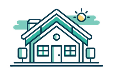 mono line home solar panel icon vector