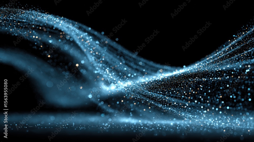 Poster thousands of tiny dots smoothly flow together to create an abstract wave of light and movement again