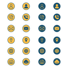 Set of modern flat icons for contact information and communication with blue and yellow colors