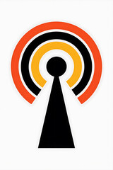 Wireless antenna symbol in red, black, and yellow.

