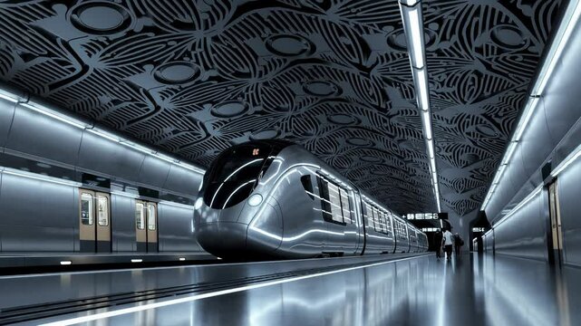 Modern subway station interior with unique patterns and sleek design in urban setting