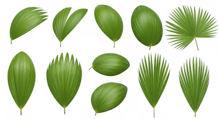 Diverse Tropical Green Leaves Collection for Nature, Design Projects, and Eco-friendly Themes, isolated on a transparent background