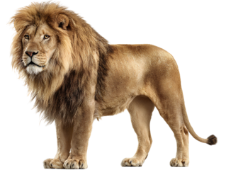 A full-body lion standing on the ground, with a transparent background