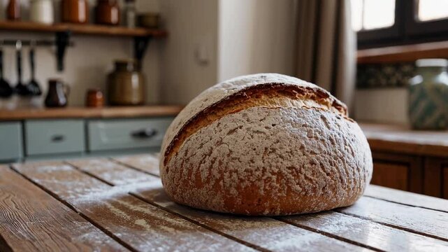 Artisan bread baked with care in a cozy kitchen setting showcasing rustic charm and warmth