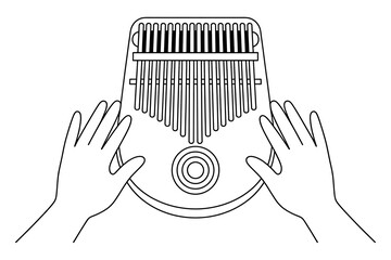 Hands playing a kalimba, musical instrument.
