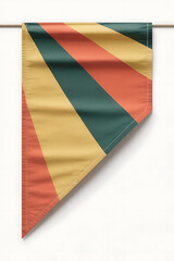 Diagonal striped banner, vibrant colors, bold design.
