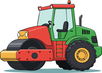 Fototapeta premium Road roller construction vehicle with red and green colors heavy machinery for building and industrial use