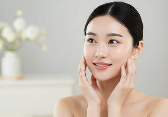 Beautiful Woman Applying Facial Cream, Radiating Confidence