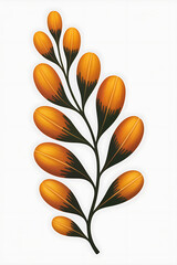 Orange and dark branch with stylized leaves.
