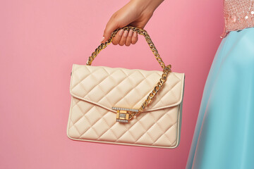 female hand holding a handbag