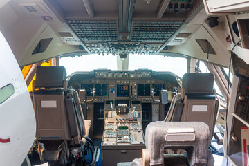 Inside the cockpit of airplane
