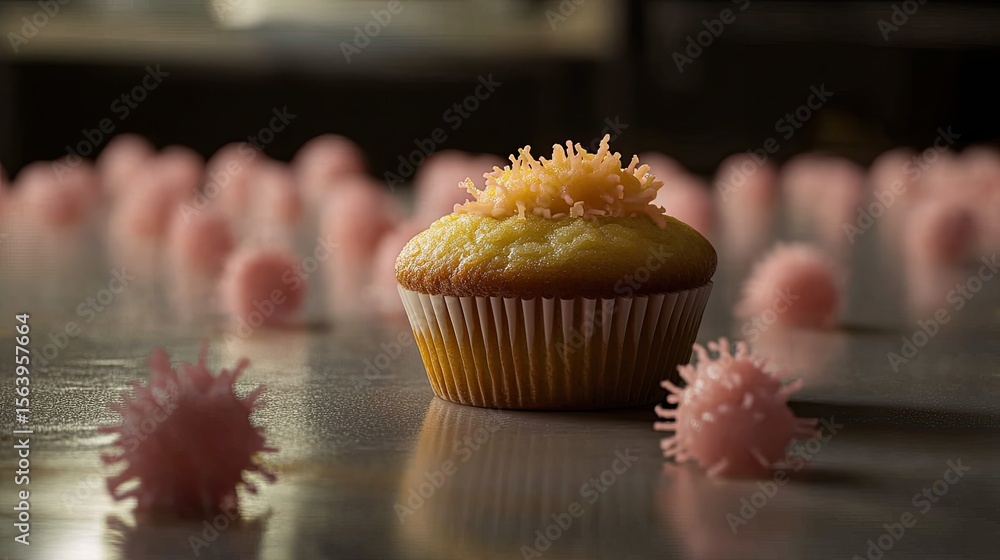 Poster muffin on classroom floor with zoomed-in view showing staph bacteria spreading on contact.