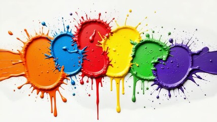 Colorful paint splashes in vibrant arrangement on white background   - Powered by Adobe