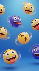 Fototapeta premium Playful Emojis on blue background