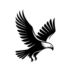 Obraz premium Minimalist black vector logo of an eagle soaring with spread wings, symbolizing freedom, power, and vigilance in a sleek graphic style.