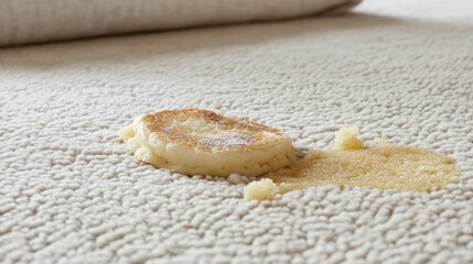 Pancake dropped on hotel carpet looks edible, but magnified view reveals clusters of hidden germs.