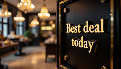 Sign displaying "Best deal today" in modern store with elegant decor  
