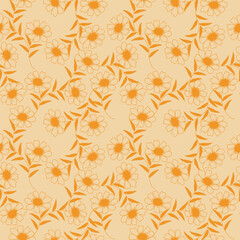 Beautiful floral pattern in small abstract flowers. Small colorful flowers. Coral pink background. Ditsy print. Floral seamless background. Elegant template for fashion prints. Stock pattern
