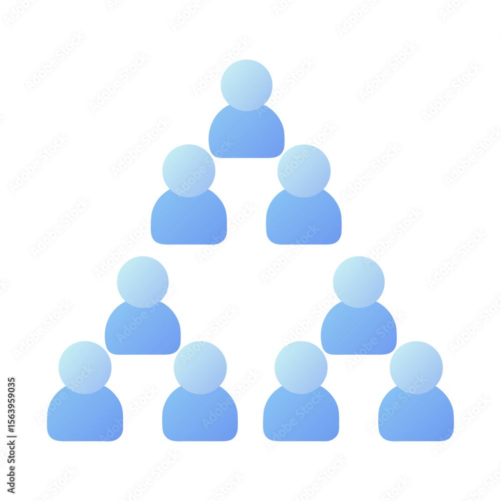 Poster vector art of a blue gradient icon representing a hierarchical structure of people, isolated on tran