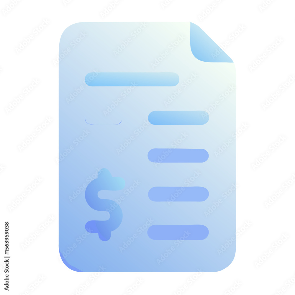 Poster vector art of a blue gradient icon of a document with a dollar sign, isolated on transparent backgro