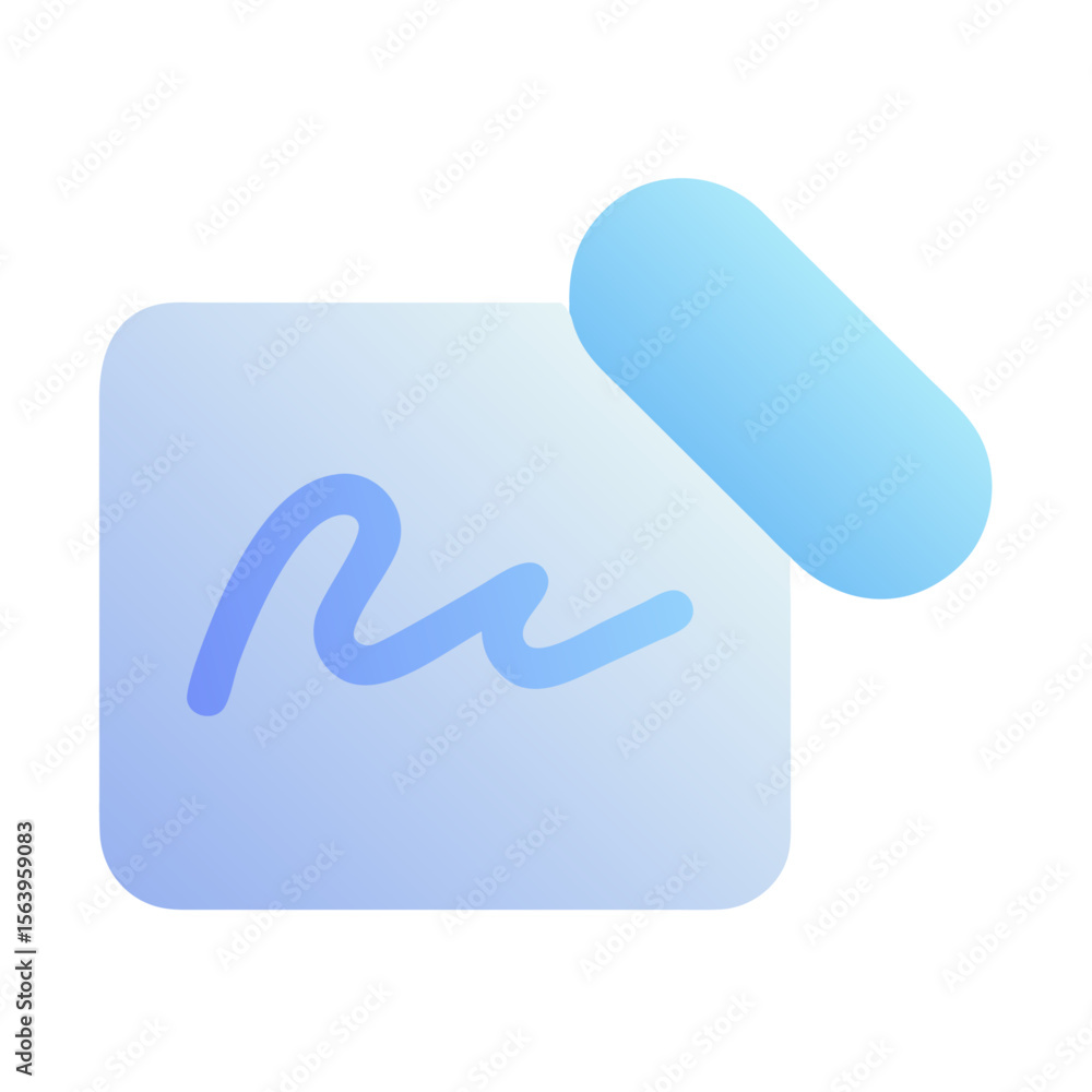Poster vector art of a blue gradient signature icon with a pen, isolated on transparent background, represe