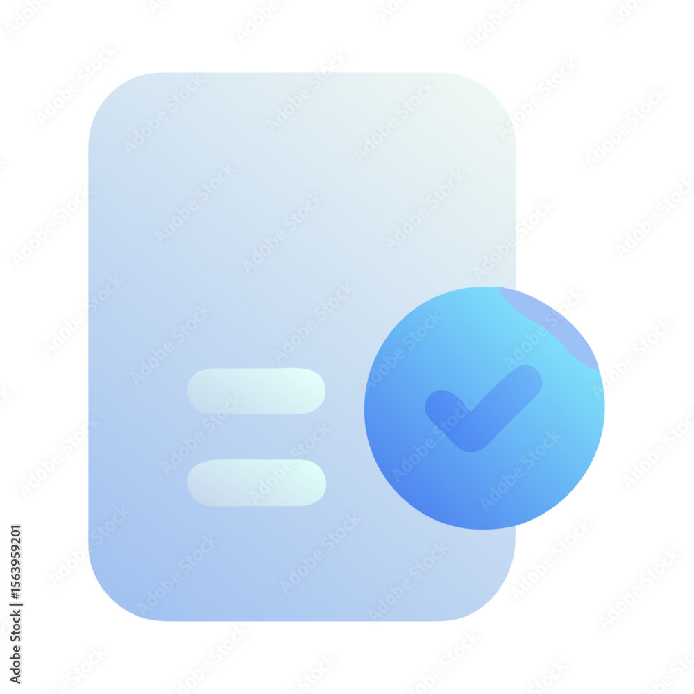 Poster vector art of a blue gradient document icon with a check mark, isolated on transparent background