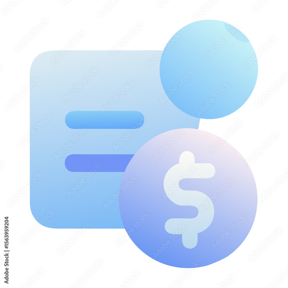 Poster vector art of a blue gradient icon representing a bill with a dollar coin, isolated on transparent b