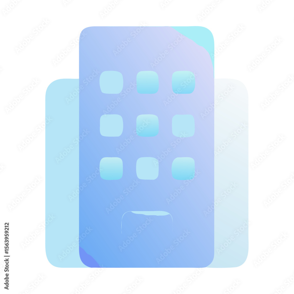 Poster vector art of a blue gradient app interface icon with a grid of squares, isolated on transparent bac