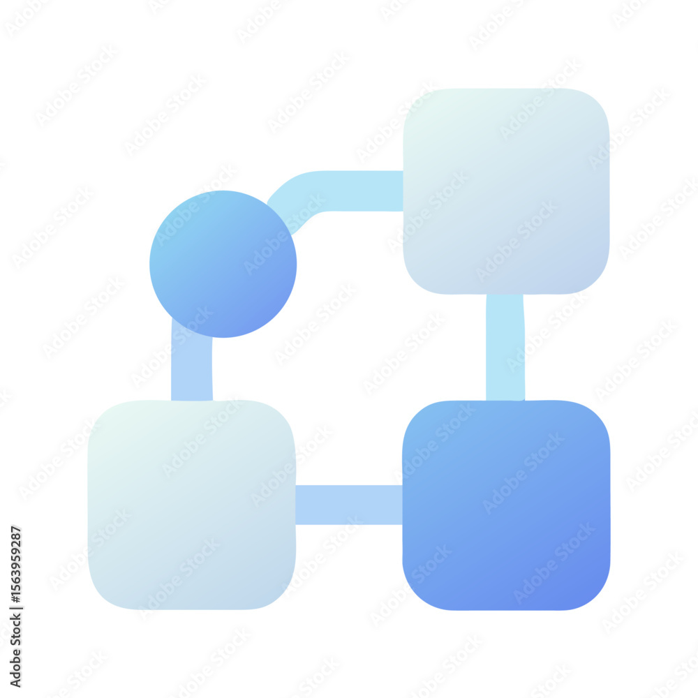 Poster vector art of a blue gradient network connection icon with nodes and links, isolated on transparent 