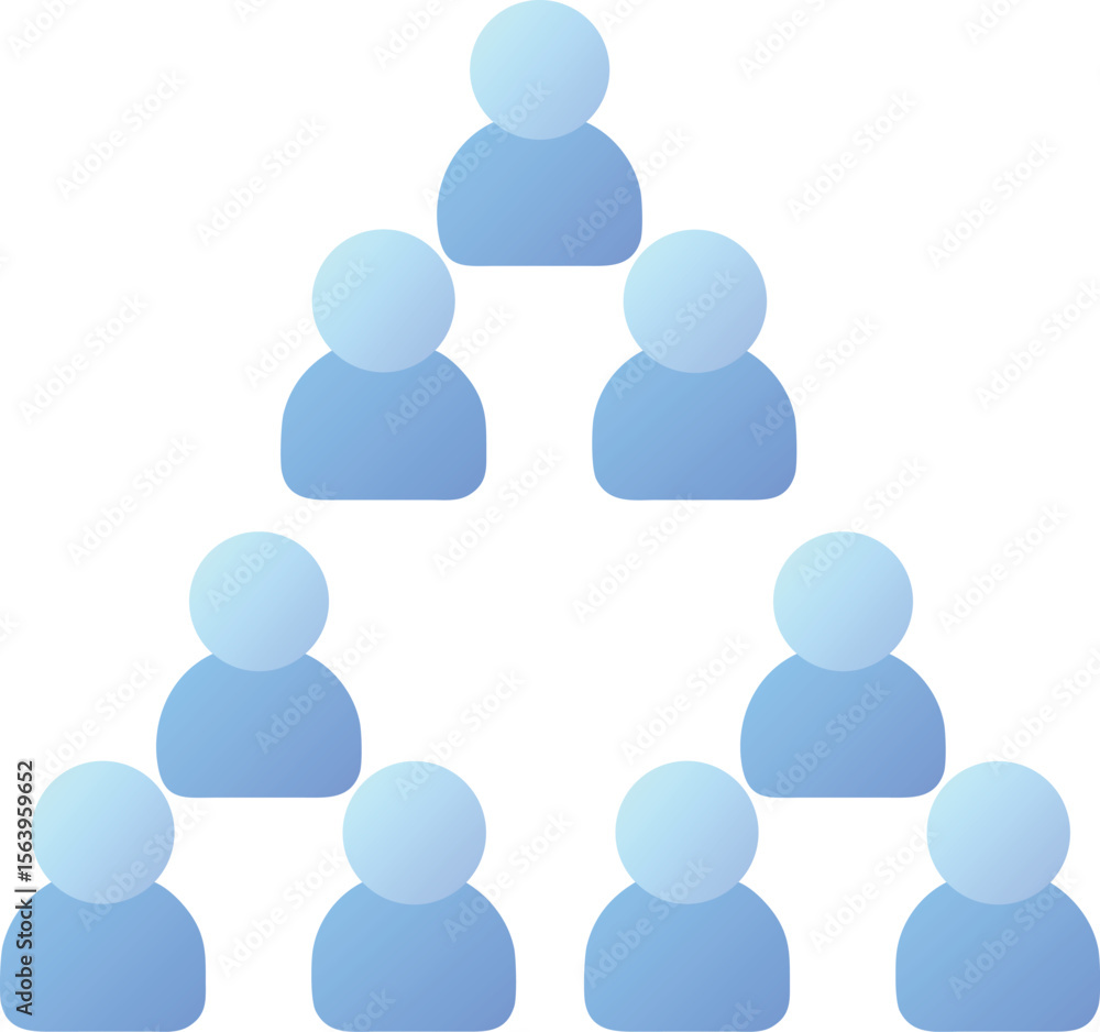 Poster vector art of a blue gradient icon representing a hierarchical structure of people, isolated on tran